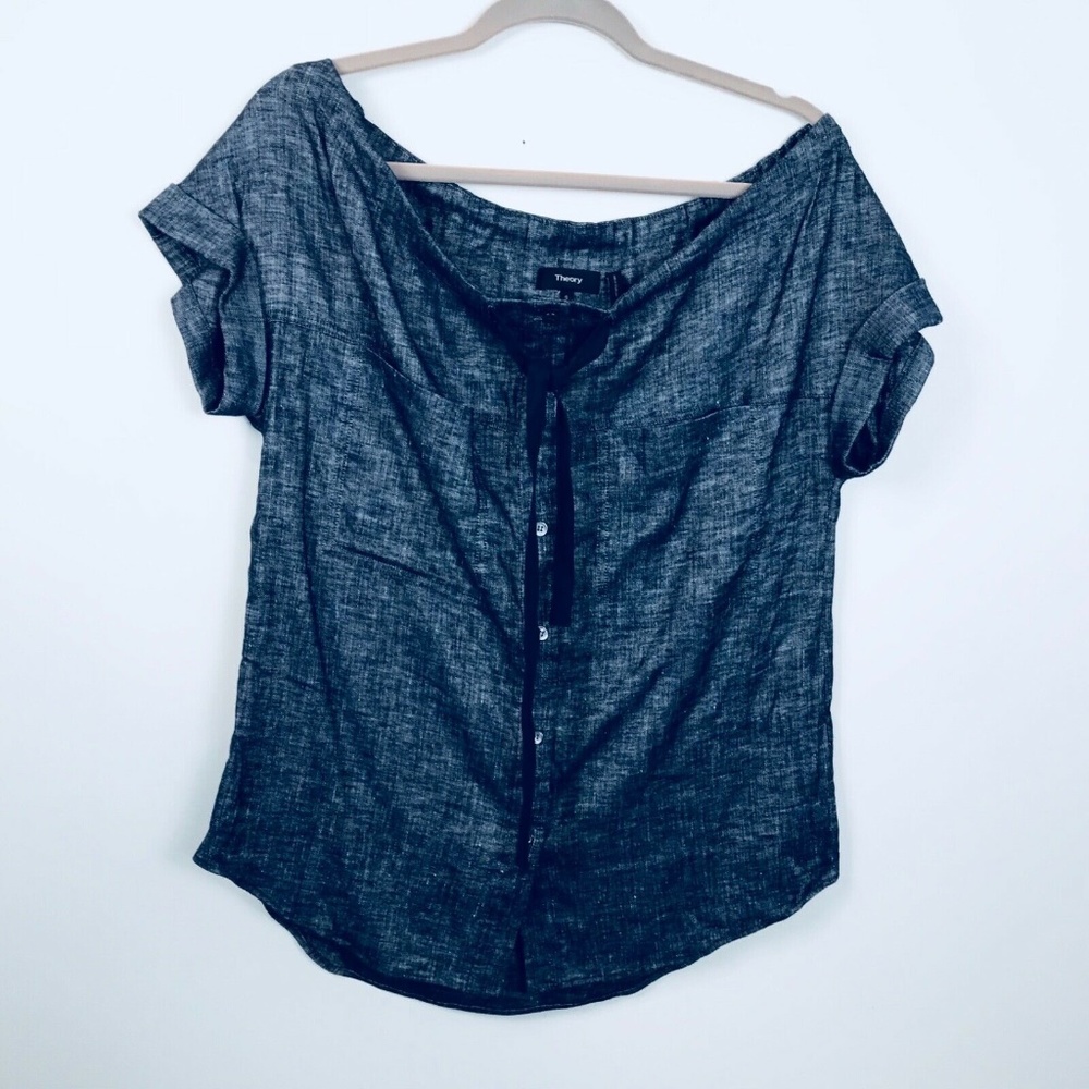 Theory Velvela Small off the shoulder linen shirt